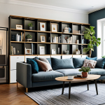 **

A stylish and organized living room featuring a modular sofa arranged as seating, a folded table cleverly tucked away, and a bookcase serving as a subtle room divider. The space has a warm, inviting atmosphere with layered lighting including a floor lamp and decorative wall sconces. Add personal touches with framed artwork and potted plants. safe for work, appropriate content, fully clothed, modest, family-friendly, perfect anatomy, natural proportions, professional photography, high quality.

**