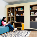 Multifunctional Living Room**

"A bright, modern Malaysian living room showcasing flexi living principles, featuring a foldable desk cleverly integrated into the wall, a comfortable sofa that can convert into a guest bed, and modular shelving displaying organized storage solutions. A young Malay family is enjoying the space, with the children playing on a rug and the mother working at the desk. Soft, natural light fills the room. Safe for work, appropriate content, fully clothed, modest, family-friendly, perfect anatomy, correct proportions, natural pose, well-formed hands, proper finger count, natural body proportions, professional photography, high quality."

**