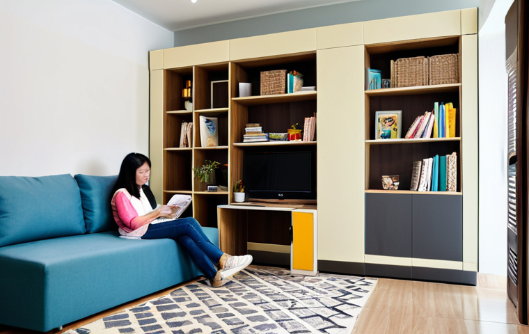 Multifunctional Living Room**

"A bright, modern Malaysian living room showcasing flexi living principles, featuring a foldable desk cleverly integrated into the wall, a comfortable sofa that can convert into a guest bed, and modular shelving displaying organized storage solutions. A young Malay family is enjoying the space, with the children playing on a rug and the mother working at the desk. Soft, natural light fills the room. Safe for work, appropriate content, fully clothed, modest, family-friendly, perfect anatomy, correct proportions, natural pose, well-formed hands, proper finger count, natural body proportions, professional photography, high quality."

**
