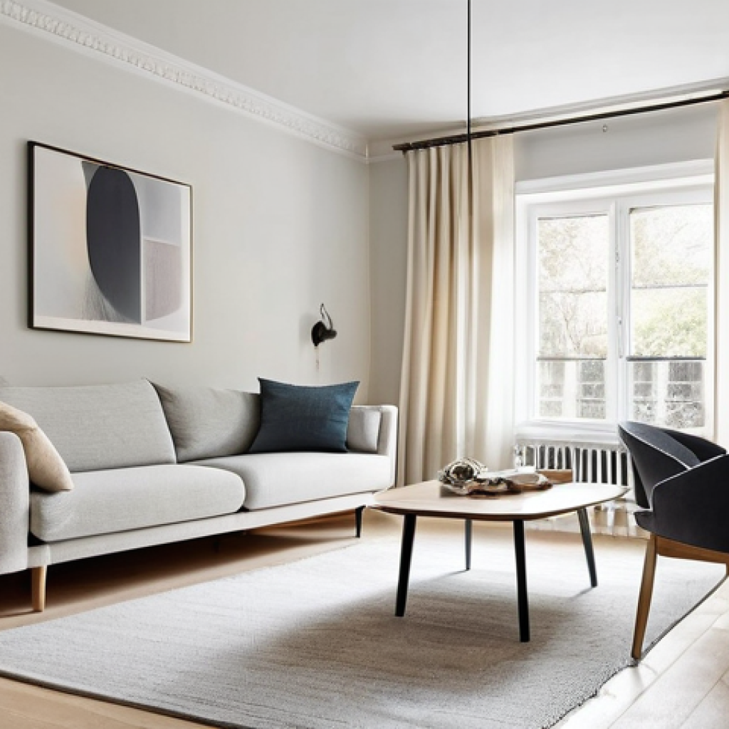 플렉스 리빙 공간에서의 공간 감각 개발 - **Prompt:** A cozy and inviting small studio apartment living space, bathed in warm, soft natural li...