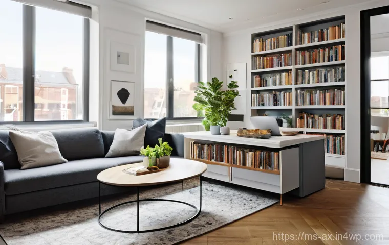 플렉스 리빙 공간에서의 라이프스타일 변화 - Prompt 1: Urban Apartment Flex Space: Work to Relax Transformation**